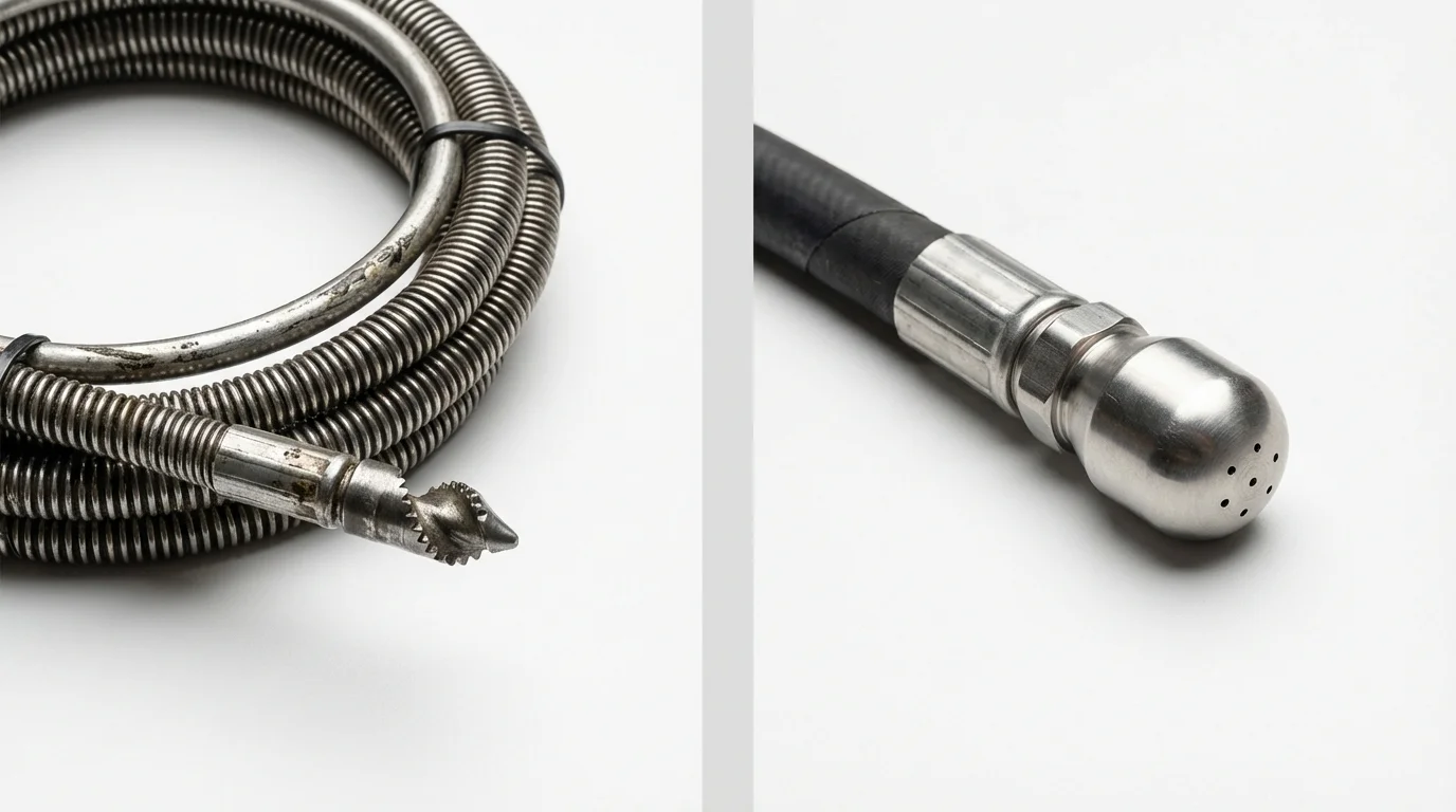 Drain snake cable and hydro jetting nozzle used for drain cleaning in Cut Bank, MT