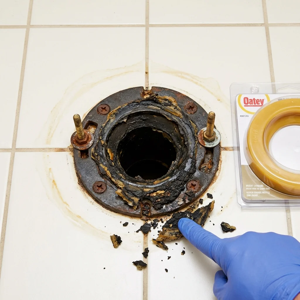 Failed wax ring showing water seepage at the base of a toilet in a Cut Bank, MT home